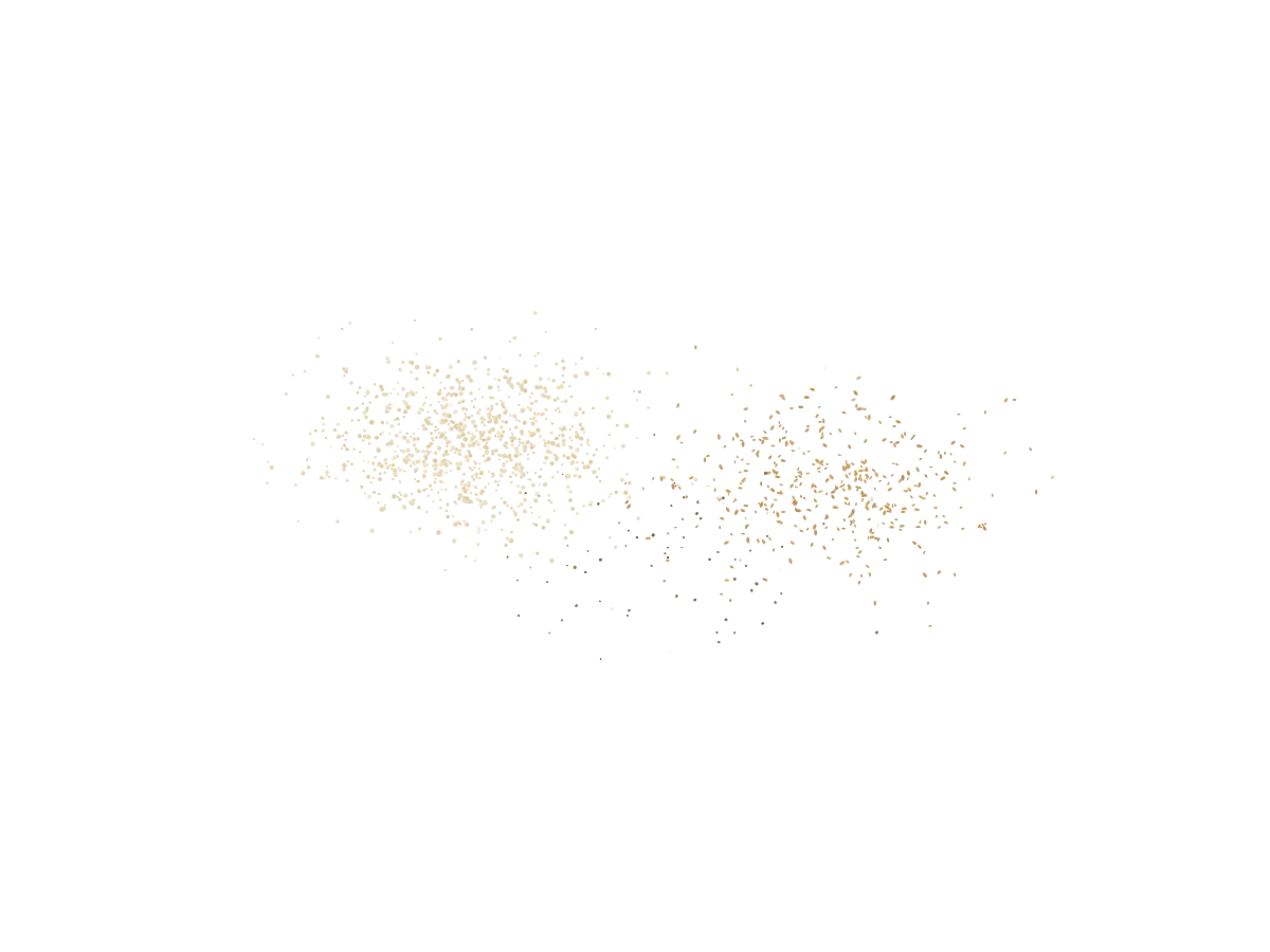 Un nuage léger de particules pâles, dorées et sombres qui flottent dans une lumière chaude.